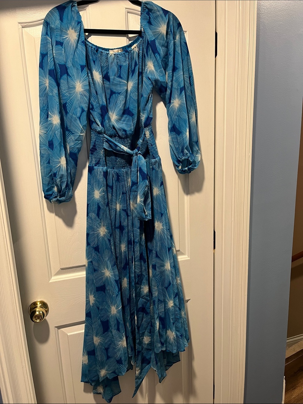 Ramy Brook Blue and Cream Floral Midi Dress